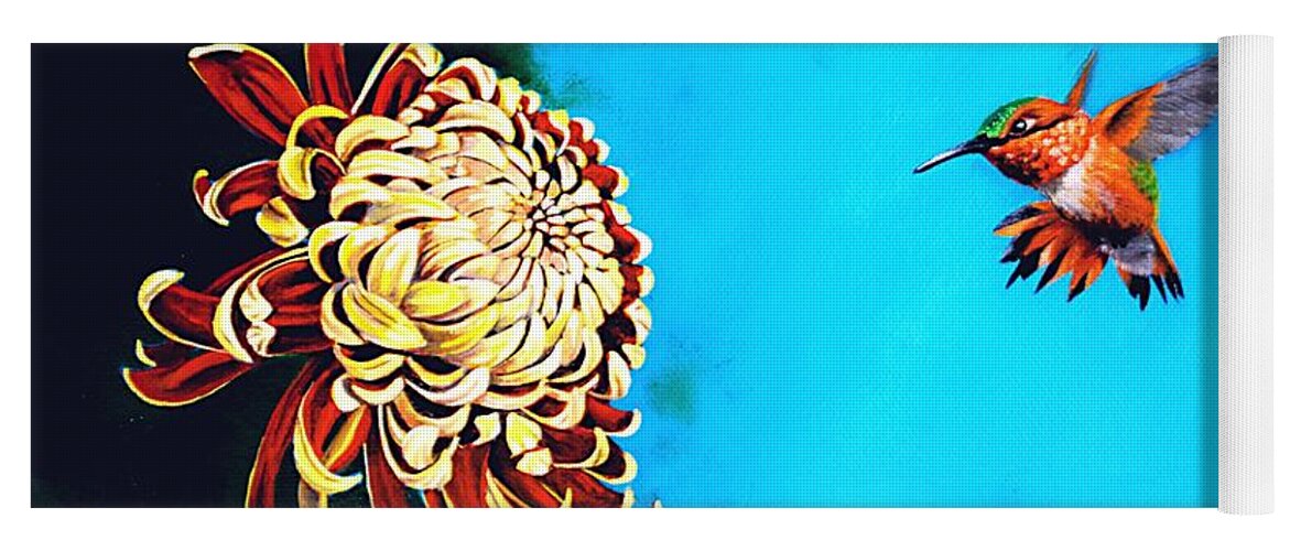 Birds Yoga Mat featuring the painting Allen's Hummingbird and Chrysanthemum by Dana Newman
