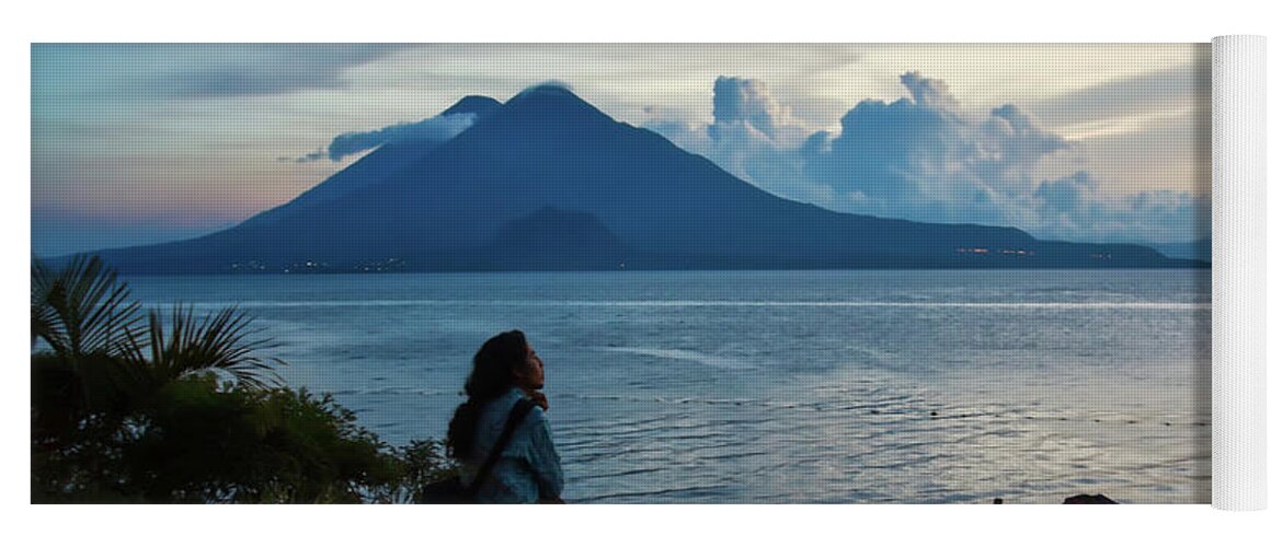 Almost Night Yoga Mat featuring the photograph Almost night on Lake Atitlan, Guatemala by Tatiana Travelways