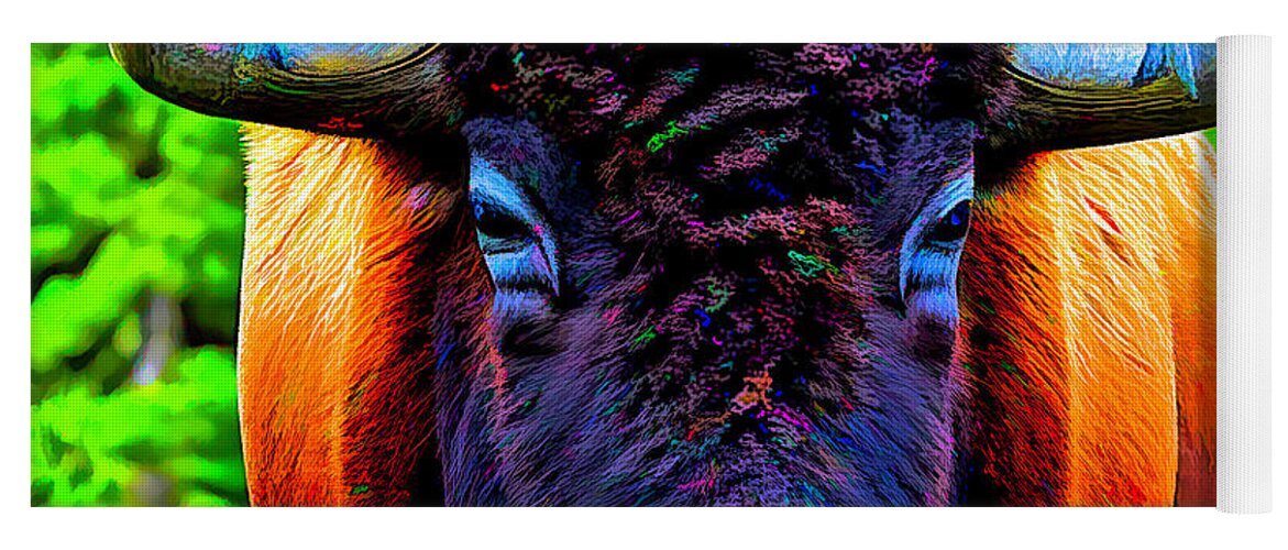 Bison Yoga Mat featuring the digital art American Bison Abstract Colorful by Floyd Snyder