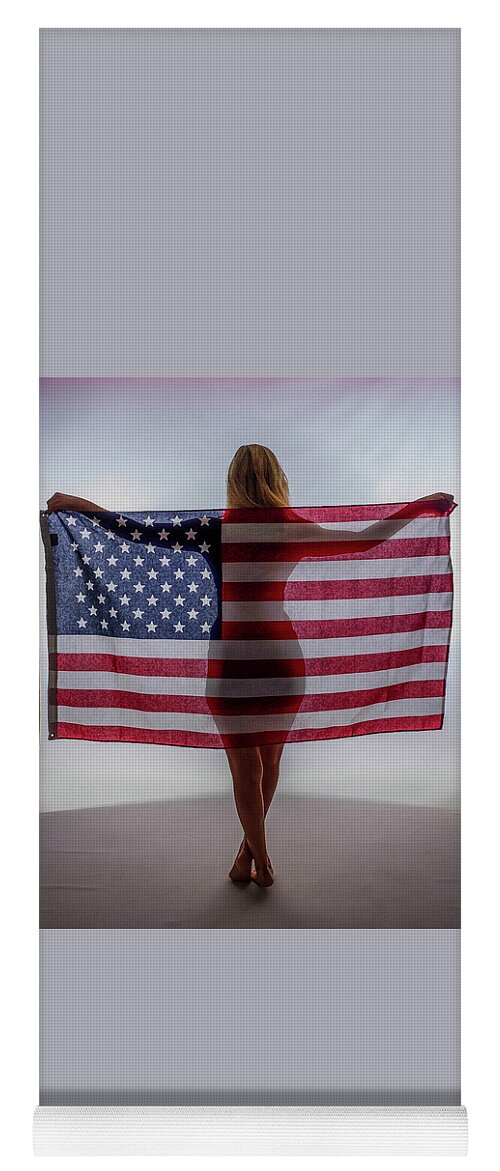 Flag Yoga Mat featuring the photograph American Flag and Girl by James C Richardson