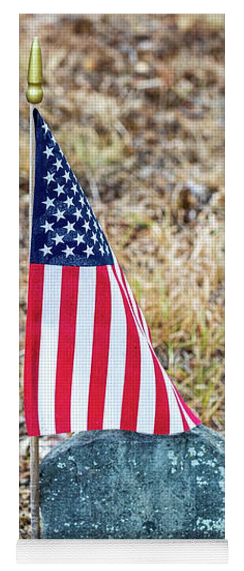 Patriotic Yoga Mat featuring the photograph American Flag On a Grave by Amelia Pearn