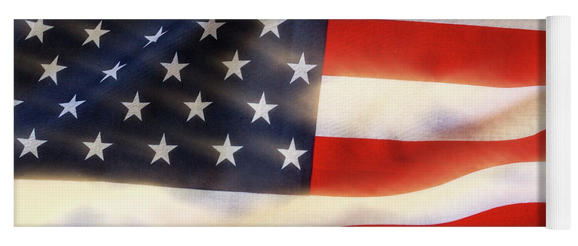 4th Yoga Mat featuring the photograph American flag waving in the wind by Simon Bratt
