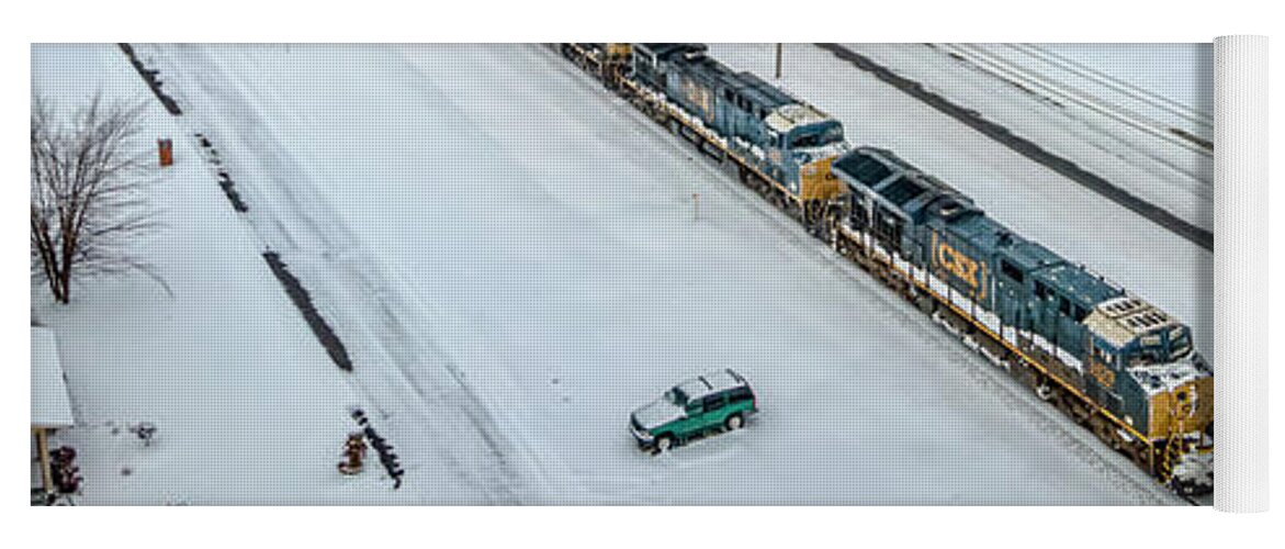 Railroad Yoga Mat featuring the photograph An almost empty CSX Q025 southbound through the snow by Jim Pearson