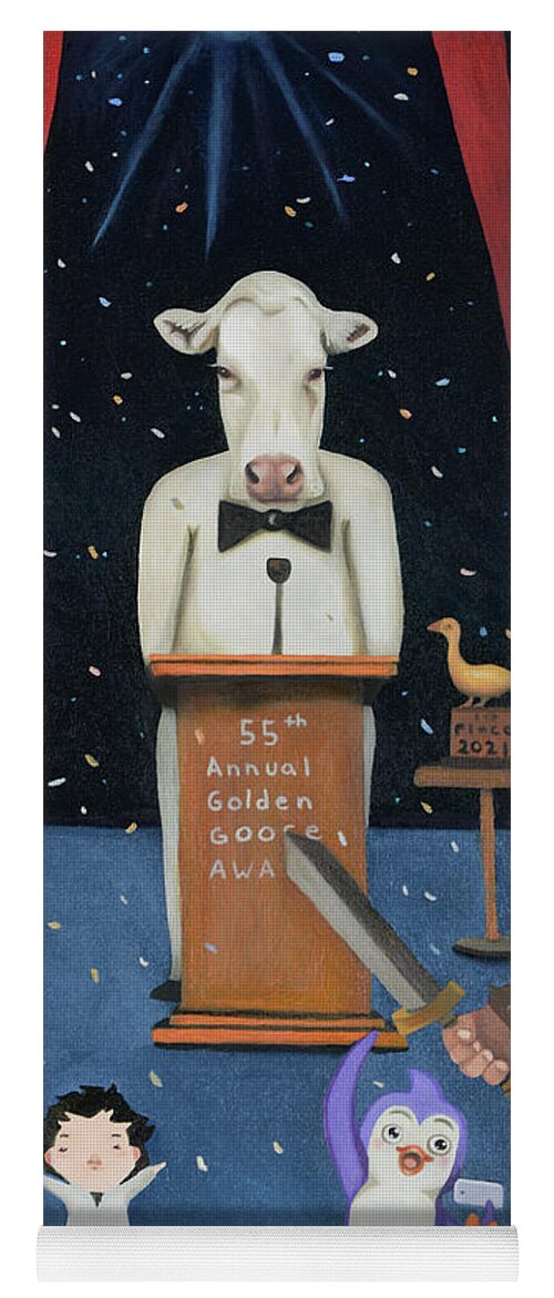 Cow Yoga Mat featuring the painting And The Winner Is ? by Leah Saulnier The Painting Maniac