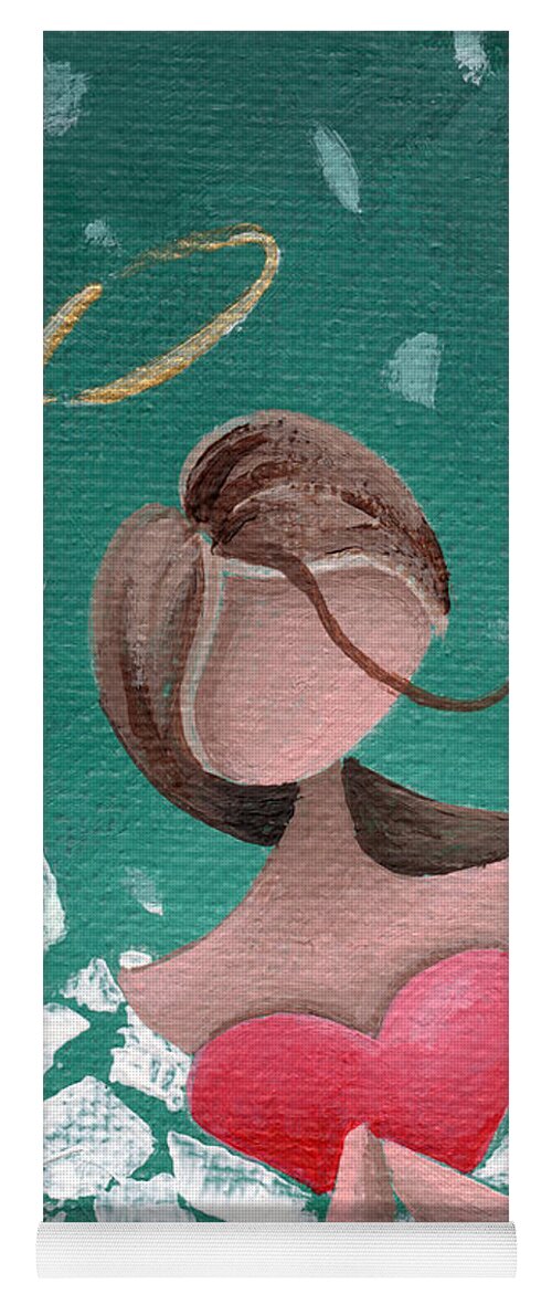 Angel Yoga Mat featuring the painting Angel Hearted - Teal Square by Annie Troe