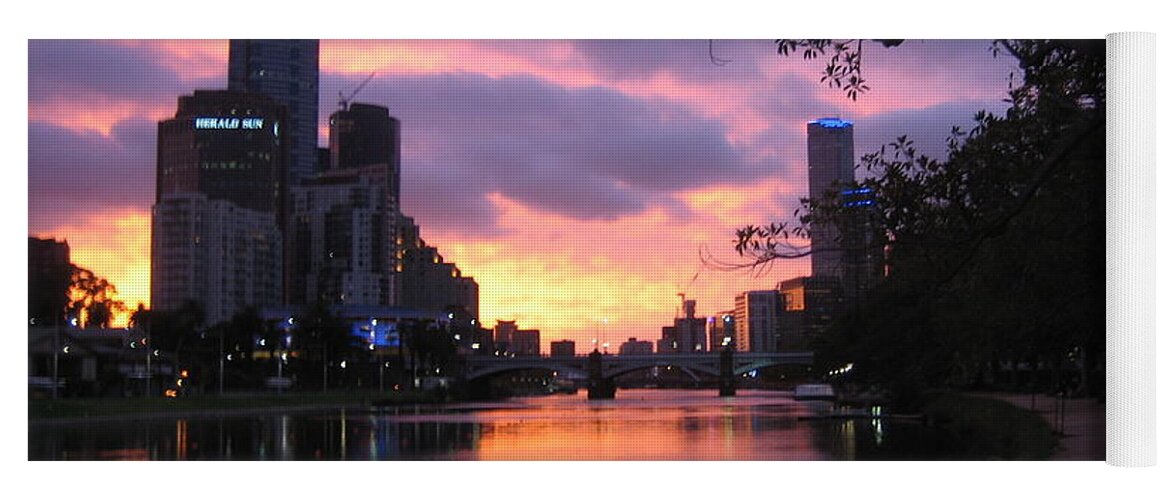 Sunset Yoga Mat featuring the photograph Another Lovely Day In Melbourne Ends by Calvin Boyer