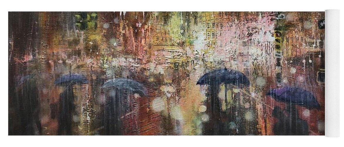 City At Night Yoga Mat featuring the painting Another Stormy Night by Tom Shropshire