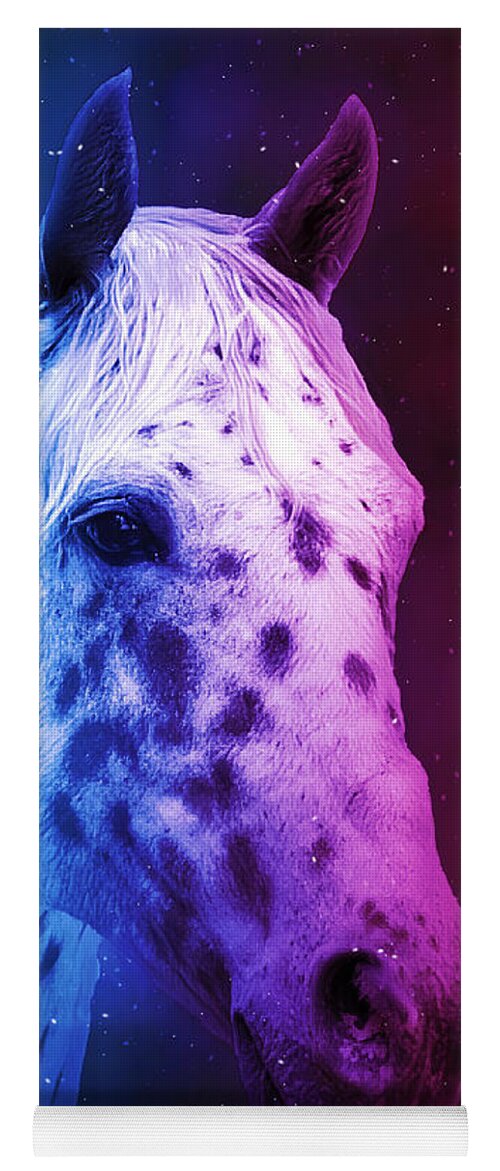Appaloosa Yoga Mat featuring the digital art Appaloosa horse close up portrait in blue and violet by Nicko Prints