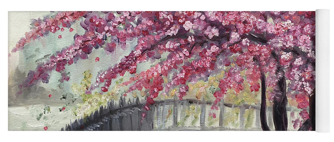 Paris Yoga Mat featuring the painting April in Paris Cherry Blossoms by Roxy Rich