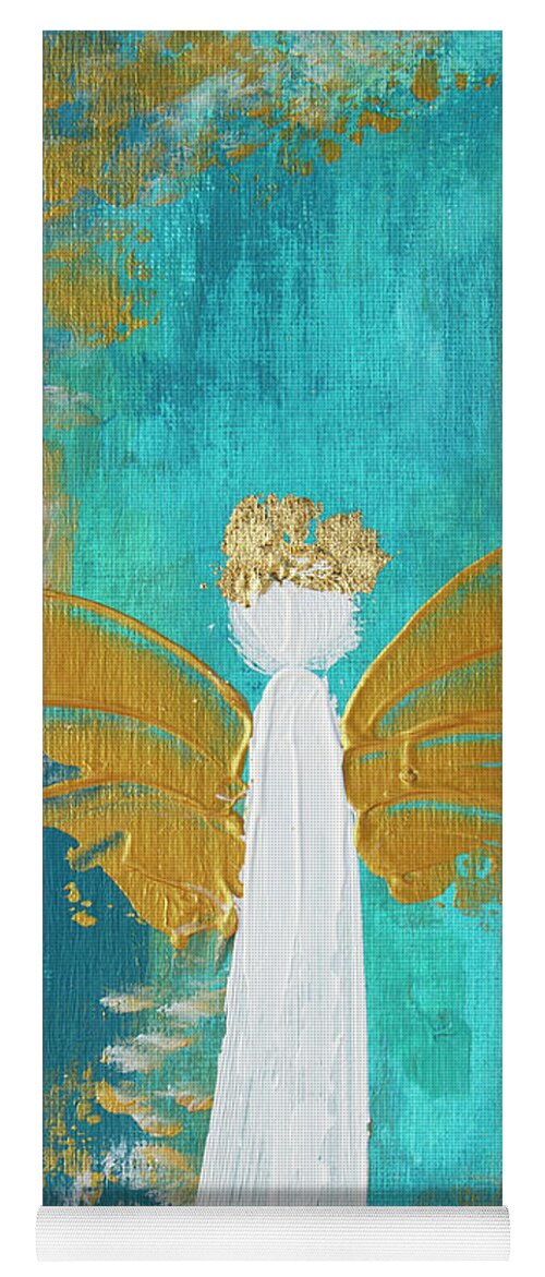 Acrylic Yoga Mat featuring the painting Aqua Angel Blessings by Linh Nguyen-Ng