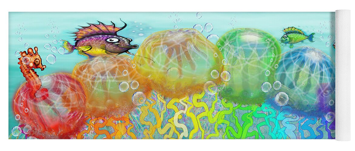 Aquatic Yoga Mat featuring the digital art Aqua Jellyfish Rainbow Fantasy by Kevin Middleton
