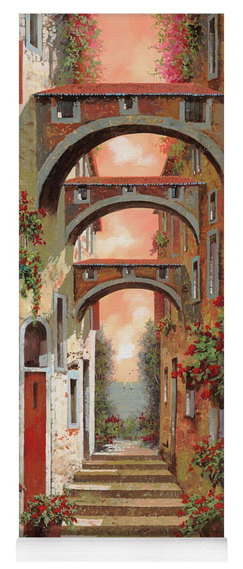 Arches Yoga Mat featuring the painting Archetti In Rosso by Guido Borelli