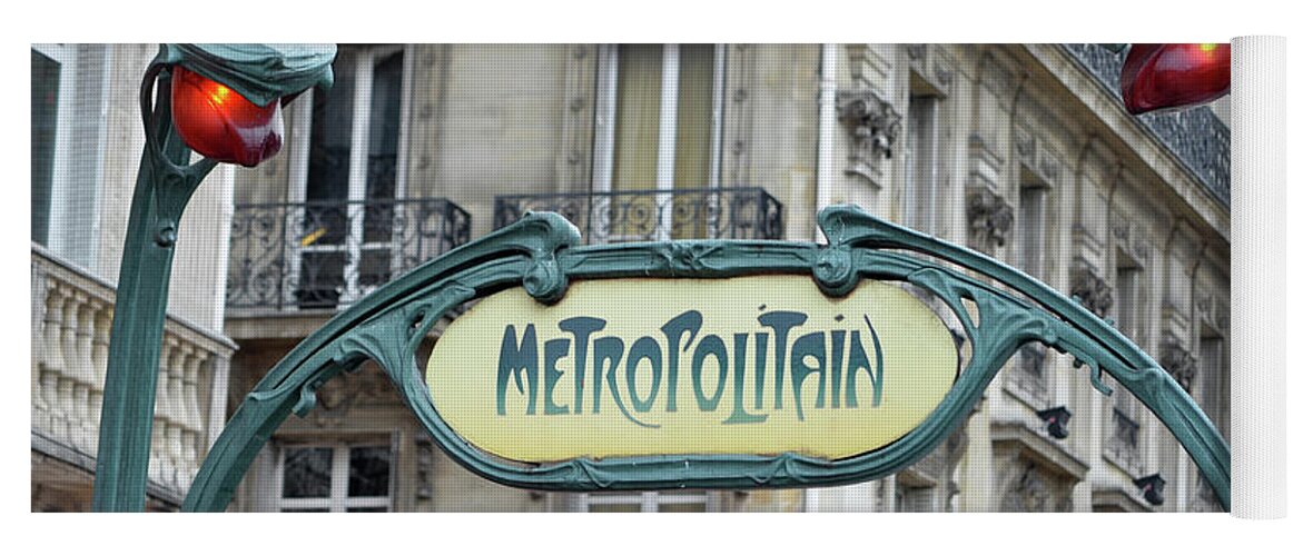 Metropolitain Yoga Mat featuring the photograph Art Nouveau Metro Subway Entrance Sign Paris France. by Shawn O'Brien