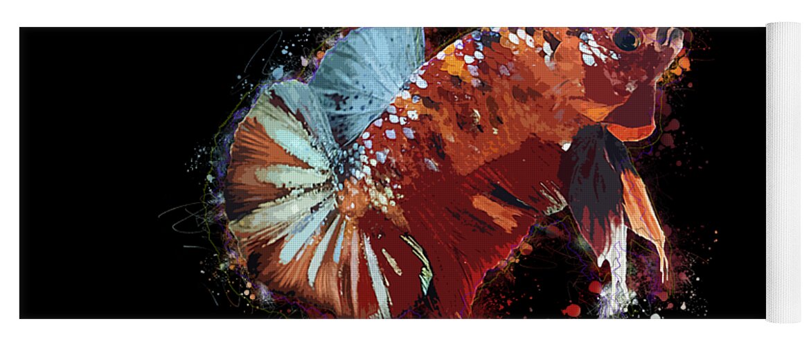 Artistic Yoga Mat featuring the digital art Artistic Brown Multicolor Betta Fish by Sambel Pedes