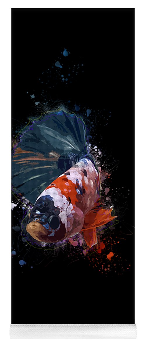 Artistic Yoga Mat featuring the digital art Artistic Orange Base Multicolor Betta Fish by Sambel Pedes