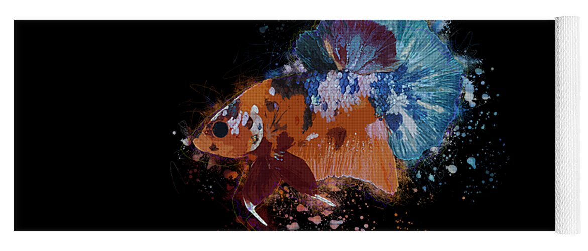 Artistic Yoga Mat featuring the digital art Artistic Orange Multicolor Betta Fish by Sambel Pedes