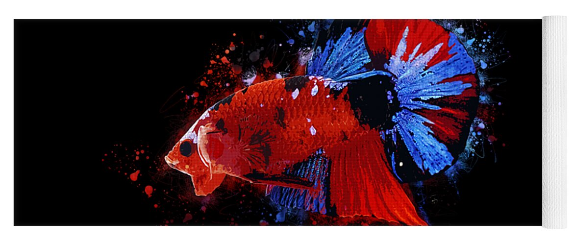 Artistic Yoga Mat featuring the digital art Artistic Red Koi Betta Fish by Sambel Pedes