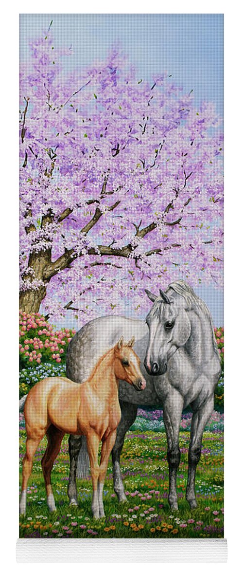 Quarter Horse Yoga Mat featuring the painting Spring's Gift - Mare and Foal by Crista Forest