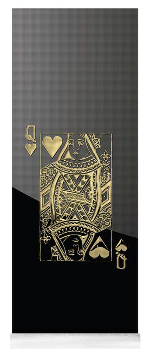 'gamble' Collection By Serge Averbukh Yoga Mat featuring the digital art Queen of Hearts in Gold on Black by Serge Averbukh
