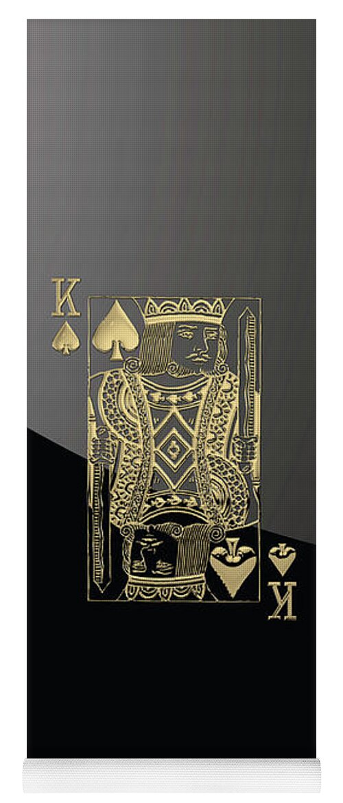 'gamble' Collection By Serge Averbukh Yoga Mat featuring the digital art King of Spades in Gold on Black  by Serge Averbukh