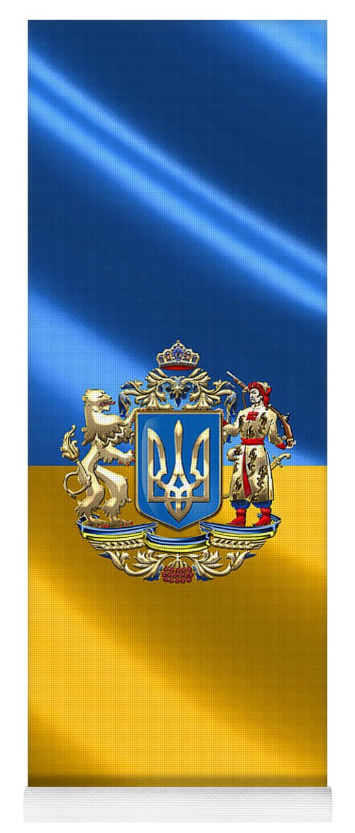 World Heraldry Collection By Serge Averbukh Yoga Mat featuring the digital art Ukraine - Proposed Greater Coat of Arms over Ukrainian Flag by Serge Averbukh