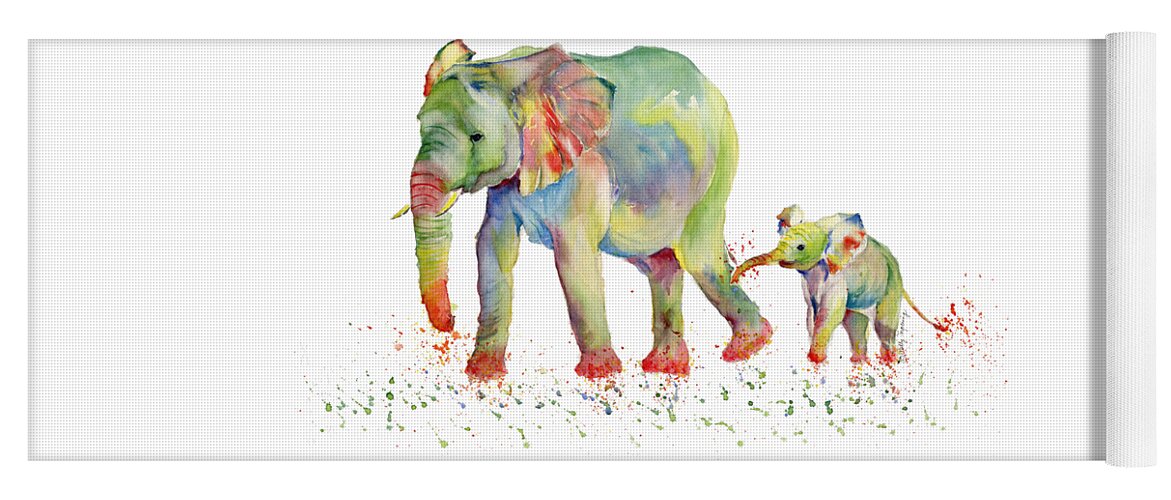 Elephant Yoga Mat featuring the painting Elephant Family Watercolor by Melly Terpening