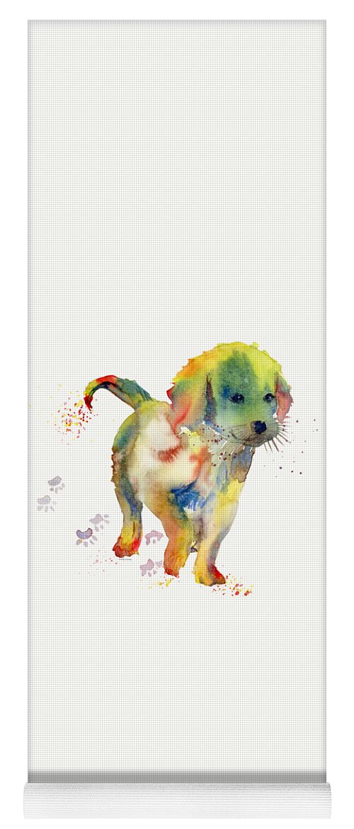 Little Friend Yoga Mat featuring the painting Colorful Puppy Watercolor - Little Friend by Melly Terpening