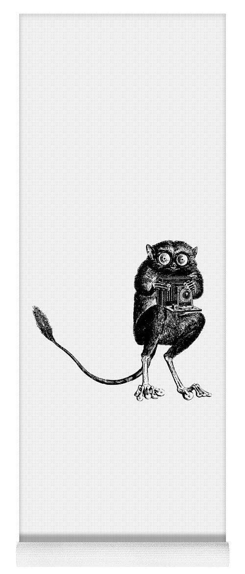 Tarsier Yoga Mat featuring the digital art Tarsier with Vintage Camera by Eclectic at Heart