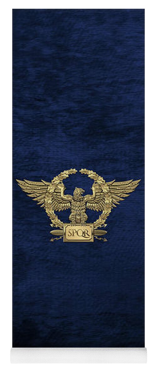 ‘treasures Of Rome’ Collection By Serge Averbukh Yoga Mat featuring the digital art Gold Roman Imperial Eagle - S P Q R Special Edition over Blue Velvet by Serge Averbukh