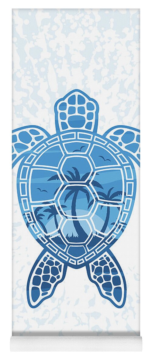 Blue Yoga Mat featuring the digital art Tropical Island Sea Turtle Design in Blue by John Schwegel