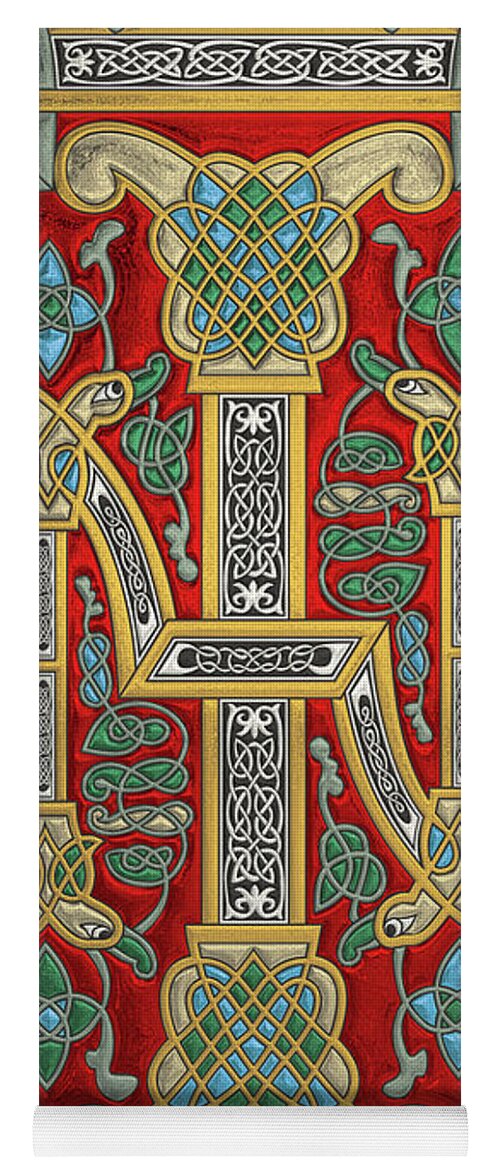 ‘celtic Treasures’ Collection By Serge Averbukh Yoga Mat featuring the digital art Ancient Celtic Runes of Hospitality and Potential - Illuminated Plate over White Leather by Serge Averbukh