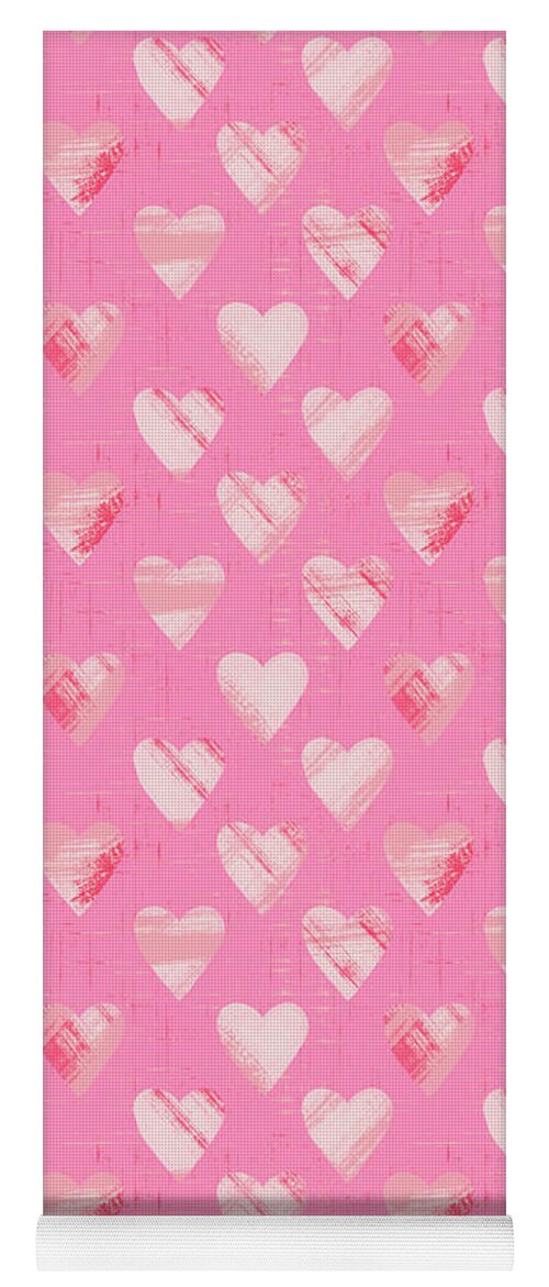 Pattern Yoga Mat featuring the painting Abstract Pink Heart Pattern - Art by Jen Montgomery by Jen Montgomery