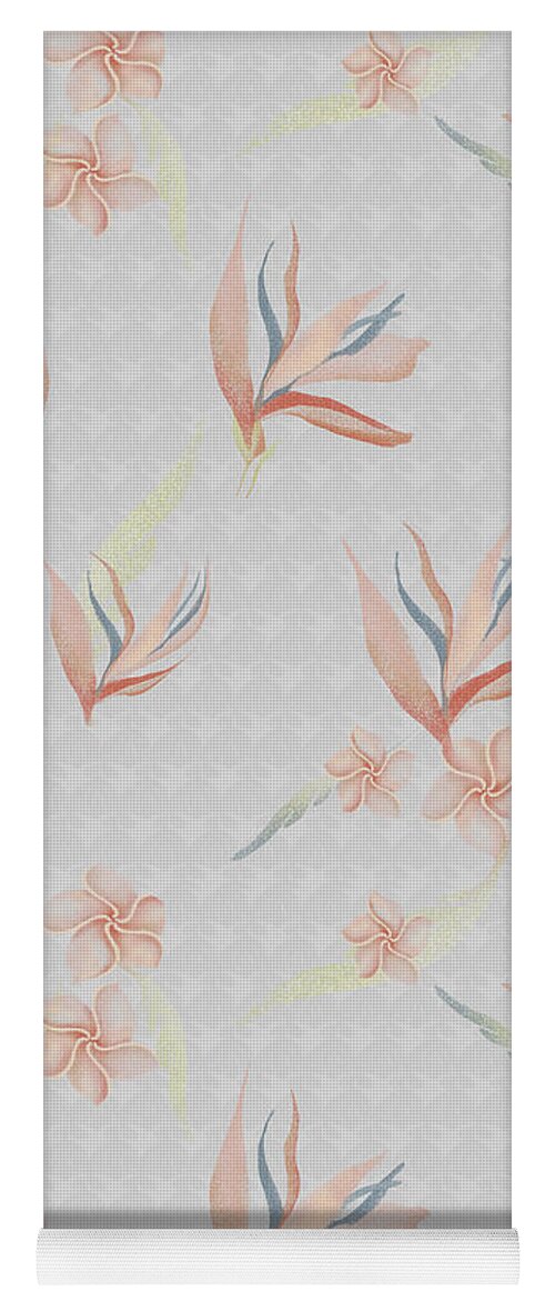 Bird Of Paradise Yoga Mat featuring the digital art Bird of Paradise with Plumeria Blossoms Floral Print by Sand And Chi