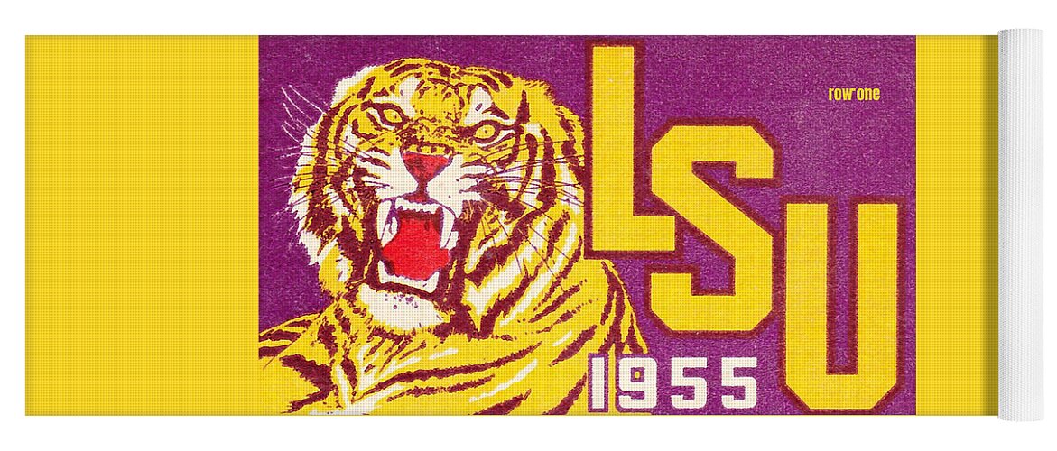 Lsu Yoga Mat featuring the mixed media 1955 Louisiana State University Tiger Art by Row One Brand