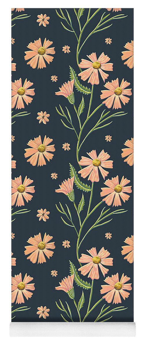 Botanical Yoga Mat featuring the painting Navy and Blush Wildflower Floral - Art by Jen Montgomery by Jen Montgomery