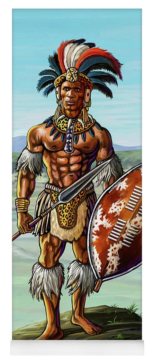 Shaka Yoga Mat featuring the painting Warrior King Shaka Zulu by Anthony Mwangi