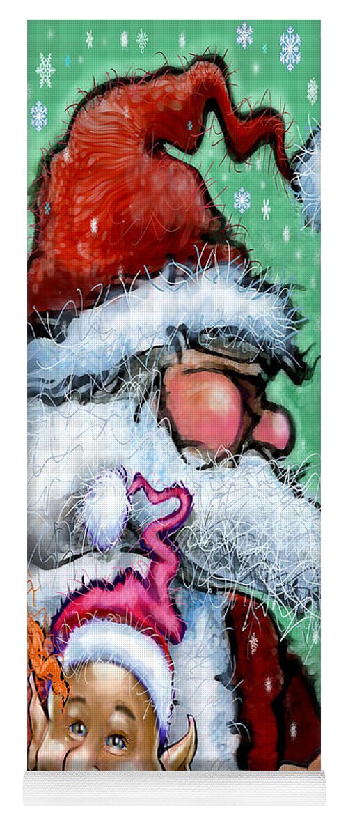 Santa Yoga Mat featuring the digital art Santa and his Elves by Kevin Middleton