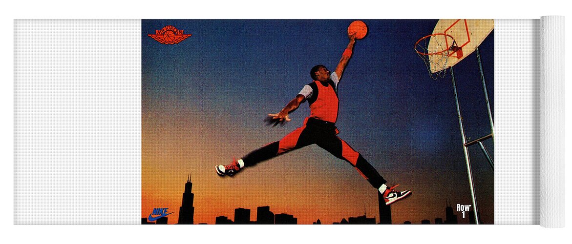 Michael Jordan Yoga Mat featuring the mixed media 1985 Nike Michael Jordan Rookie Promo Card by Row One Brand