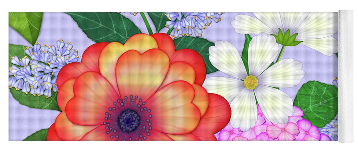Floral. Botanical Yoga Mat featuring the digital art Nature's Hope Flowers in Vase by Valerie Drake Lesiak