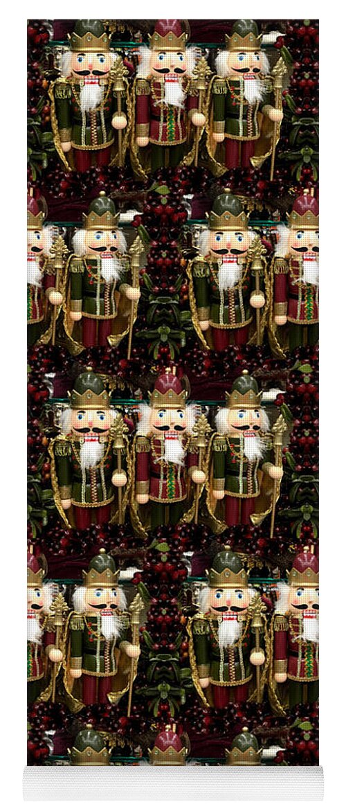 Nutcrackers Yoga Mat featuring the mixed media Golden Christmas Nutcrackers by Gravityx9 Designs