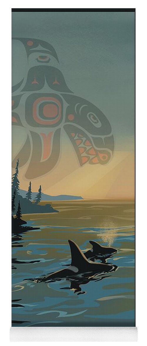 Travel Poster Yoga Mat featuring the painting Retro Killer Whale BC Travel Poster by Sassan Filsoof