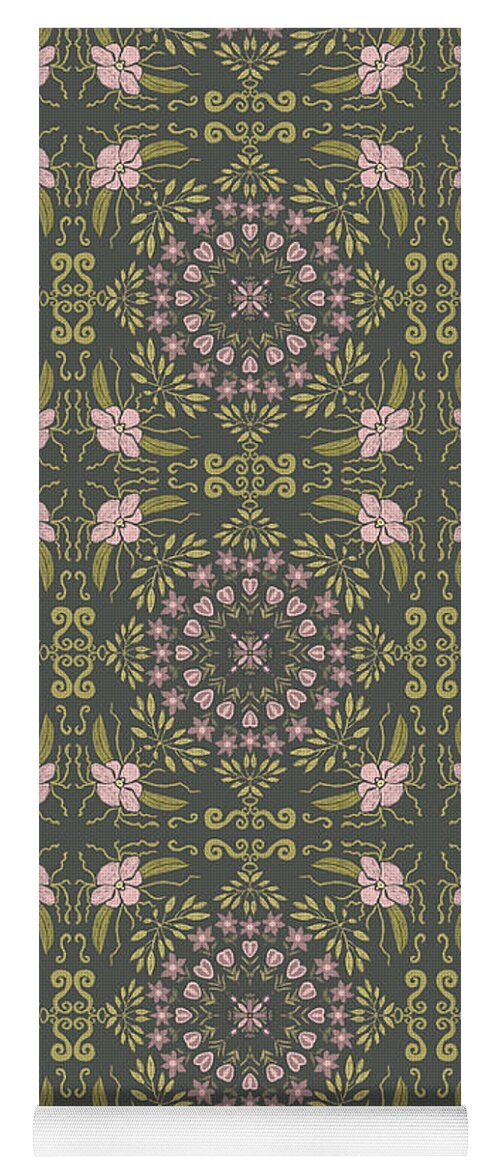 Garden Yoga Mat featuring the painting Garden Symmetry - Green and Pink by Marcy Brennan