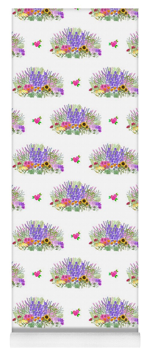 English Garden Yoga Mat featuring the painting English Garden Flower Beds by Marcy Brennan