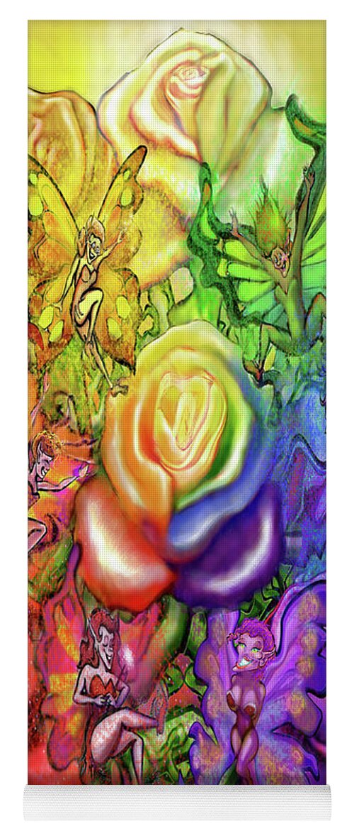 Rainbow Yoga Mat featuring the digital art Roses Rainbow Pixies by Kevin Middleton