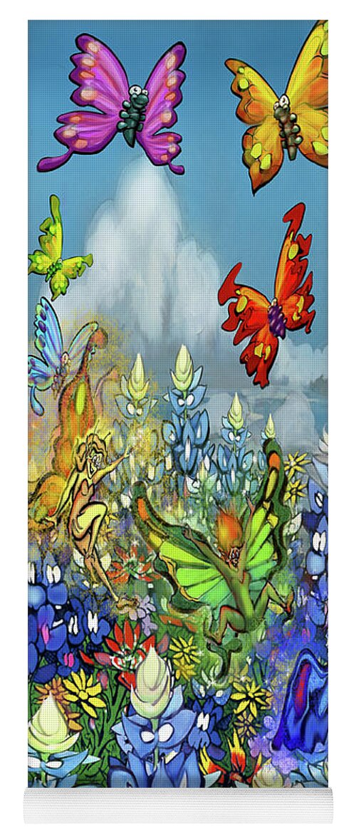 Wildflowers Yoga Mat featuring the digital art Wildflowers Pixies Bluebonnets n Butterflies by Kevin Middleton