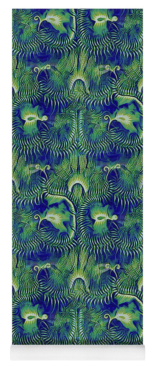 Modern Yoga Mat featuring the mixed media Seaweed Teal Modern Art Nouveau Pattern by Shelli Fitzpatrick