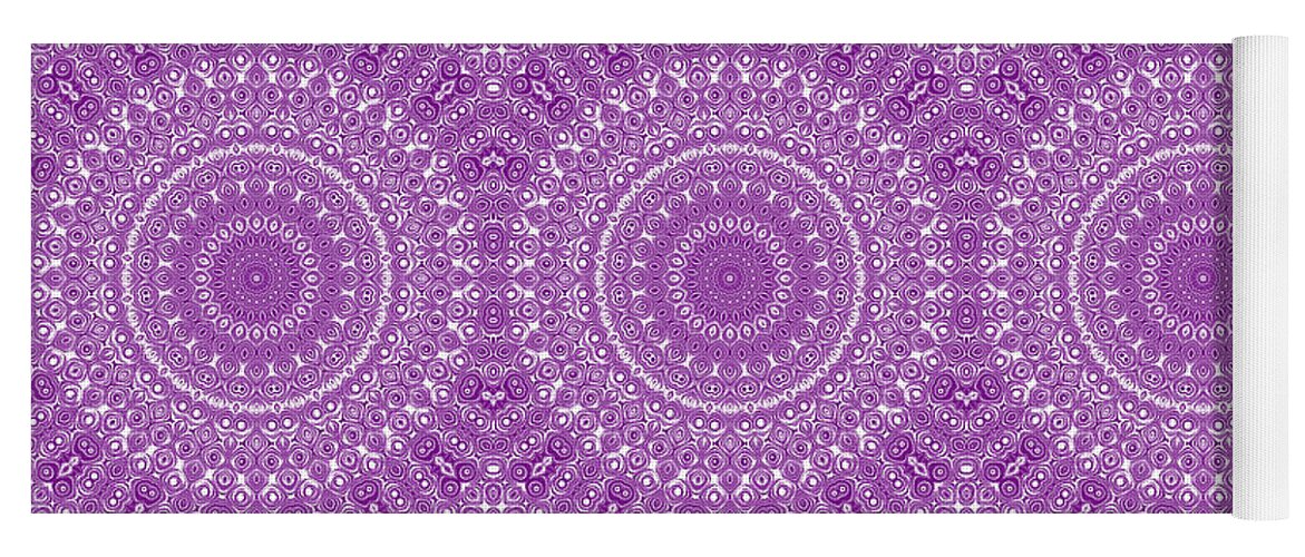 Purple Yoga Mat featuring the digital art Purple on White Mandala Kaleidoscope Medallion by Mercury McCutcheon