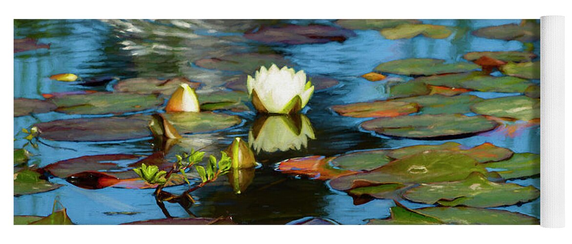 Water Lily Yoga Mat featuring the photograph At The Lily Pond by Bonnie Follett