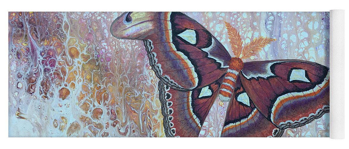 Moth Yoga Mat featuring the painting Atlas Silk Moth by Lucy Arnold