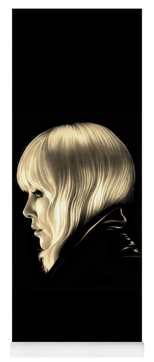 Atomic Blonde Yoga Mat featuring the drawing Atomic Blonde - Charlize Theron - Colored Edition by Fred Larucci